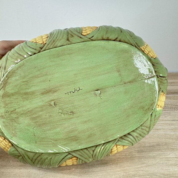 Vintage MKL Majolica Style Corn Soup Tureen Ceramic Lidded Vegetable Bowl - Picture 9 of 11